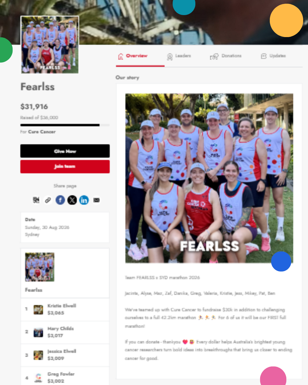 Example of a great fitness fundraiser page!